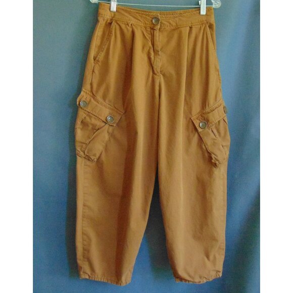 Free People Pants - Free People Burnt Orange Brown Cotton Cargo Wide Leg Pants 8